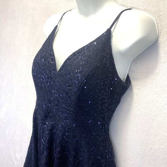 Vintage Y2K B. Smart Fit & Flare Lace Sequin Dress Womens 7 Navy Blue Cocktail - Picture 8 of 16